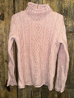 Aran Sweater Market Light Pink Cable-Knit Turtleneck Merino Wool